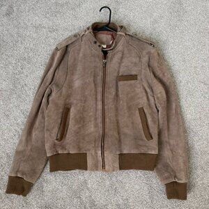 Vintage Genuine Suede Leather Jacket Men’s L Tan Brown Moto Bomber Cafe Racer